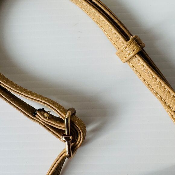 Slim Pebbled Vegan Leather Crossbody Bag Tan Tassels Adjustable Strap 9" x 9" - Picture 6 of 10